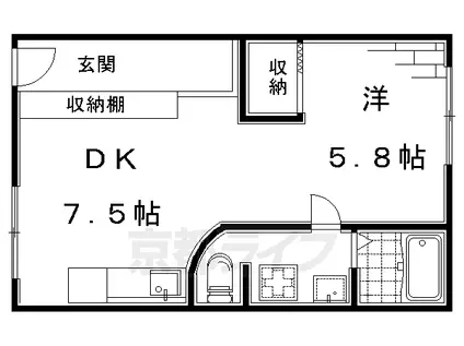 近鉄京都線 伏見駅(京都) 徒歩6分 3階建 築51年(1DK/2階)の間取り写真