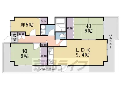 京阪電気鉄道京阪線 墨染駅 徒歩5分 7階建 築42年(3LDK/7階)の間取り写真