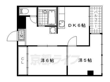 ツーエイトフォービル(2DK/6階)の間取り写真
