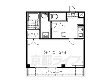 京都市烏丸線 くいな橋駅 徒歩9分 5階建 築24年(1K/3階)の間取り写真