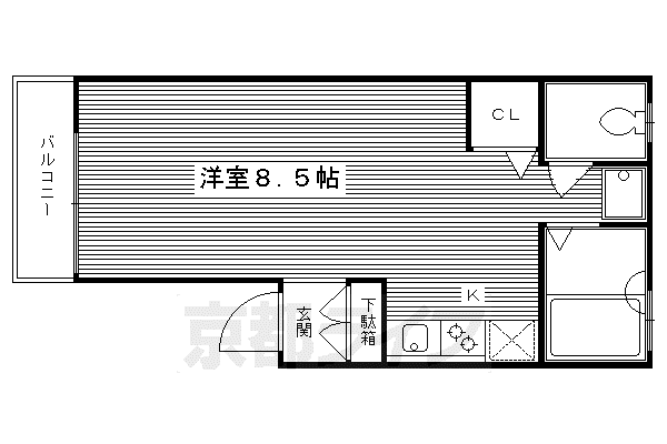近鉄京都線 竹田駅(京都) 徒歩10分 5階建 築54年(1K/4階)の間取り写真