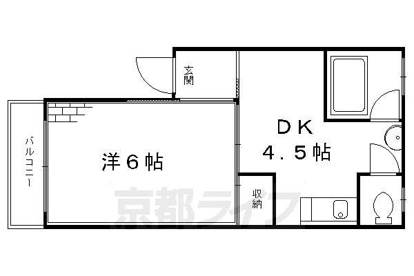 近鉄京都線 竹田駅(京都) 徒歩10分 5階建 築54年(1DK/2階)の間取り写真