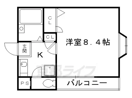 京阪電気鉄道京阪線 龍谷大前深草駅 徒歩2分 3階建 築31年(1K/3階)の間取り写真
