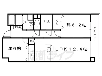 近鉄京都線 伏見駅(京都) 徒歩13分 9階建 築24年(2LDK/5階)の間取り写真