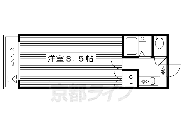 近鉄京都線 伏見駅(京都) 徒歩9分 2階建 築32年(1K/2階)の間取り写真
