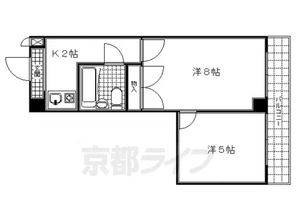 京阪電気鉄道京阪線 伏見桃山駅 徒歩3分 6階建 築36年(2K/4階)の間取り写真
