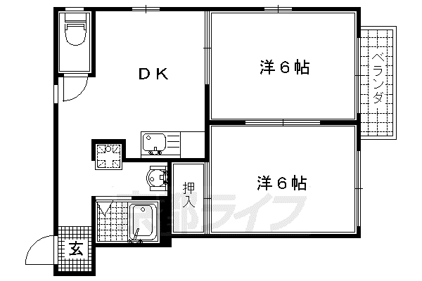 ベルディアス(2DK/1階)の間取り写真