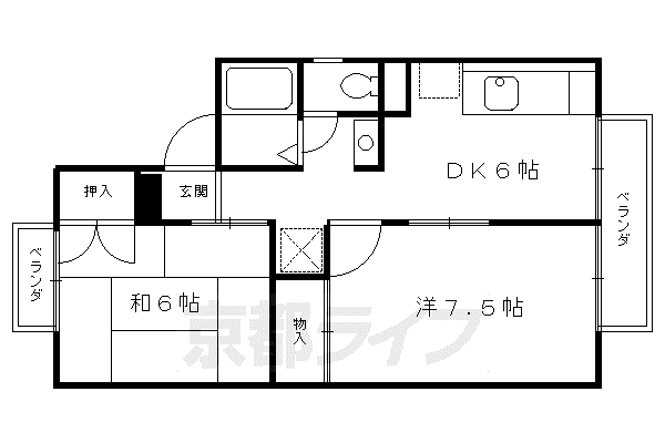 奈良線 ＪＲ藤森駅 徒歩10分 2階建 築35年(2DK/2階)の間取り写真