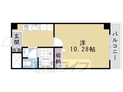 京都市烏丸線 烏丸御池駅 徒歩3分 10階建 築23年(1K/9階)の間取り写真