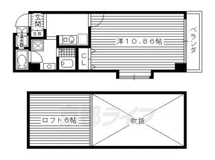 京都市烏丸線 烏丸御池駅 徒歩3分 10階建 築23年(1K/10階)の間取り写真