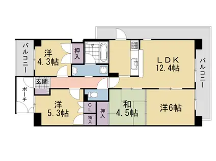 奈良線 宇治駅(ＪＲ) 徒歩15分 7階建 築36年(4LDK/4階)の間取り写真