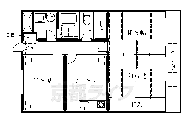 京阪電気鉄道京阪線 伏見桃山駅 徒歩25分 5階建 築30年(3DK/2階)の間取り写真