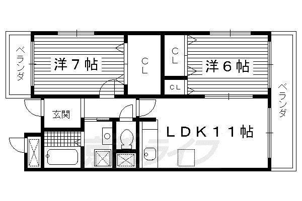 京都市烏丸線 竹田駅(京都) 徒歩10分 5階建 築22年(2LDK/1階)の間取り写真