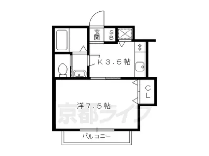 京阪電気鉄道京阪線 丹波橋駅 徒歩8分 2階建 築21年(1K/2階)の間取り写真