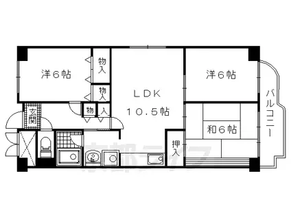 京阪電気鉄道京阪線 淀駅 徒歩5分 7階建 築46年(3LDK/2階)の間取り写真