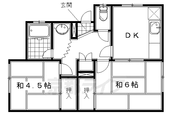 近鉄京都線 桃山御陵前駅 徒歩2分 1階建 築33年(2DK/1階)の間取り写真