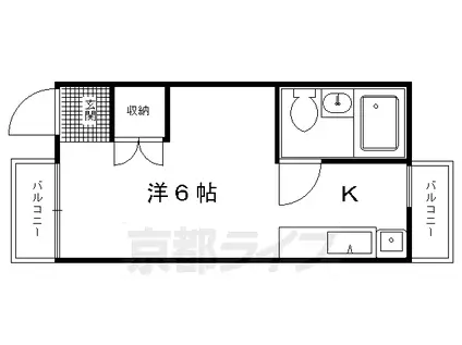 京都市烏丸線 竹田駅(京都) 徒歩5分 5階建 築36年(1K/3階)の間取り写真
