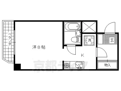 京都市烏丸線 くいな橋駅 徒歩1分 4階建 築37年(1K/2階)の間取り写真