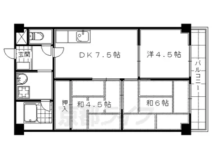 京都市烏丸線 竹田駅(京都) 徒歩8分 7階建 築46年(3DK/6階)の間取り写真
