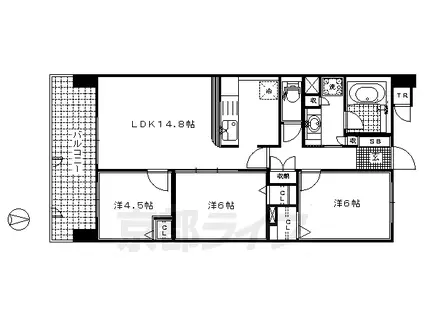 京阪電気鉄道京阪線 丹波橋駅 徒歩16分 7階建 築21年(3LDK/7階)の間取り写真