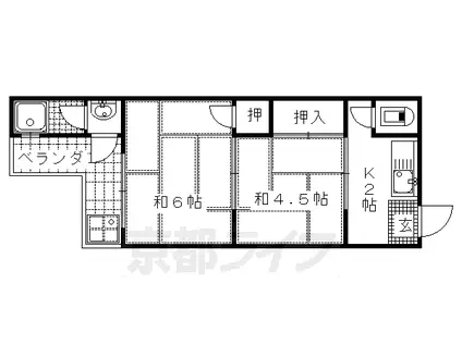 京阪電気鉄道京阪線 墨染駅 徒歩9分 2階建 築54年(2K/2階)の間取り写真