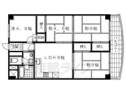 京都市烏丸線 くいな橋駅 徒歩8分 11階建 築52年(4DK/9階)の間取り写真