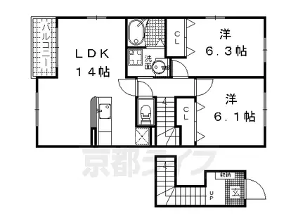 京阪電気鉄道京阪線 中書島駅 徒歩25分 2階建 築21年(2LDK/2階)の間取り写真