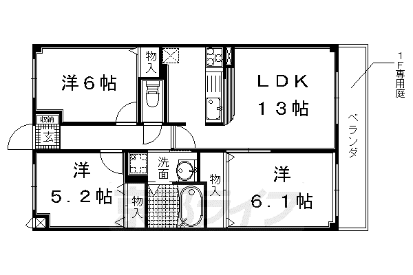 京都市東西線 六地蔵駅(京都市営) 徒歩16分 3階建 築21年(3LDK/2階)の間取り写真
