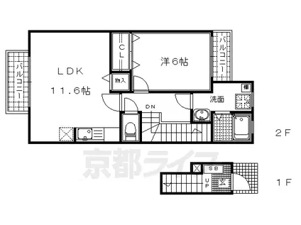 LAND PARK横大路(1LDK/2階)の間取り写真