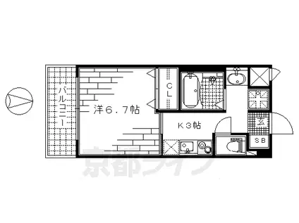 京都市烏丸線 くいな橋駅 徒歩8分 3階建 築20年(1K/1階)の間取り写真
