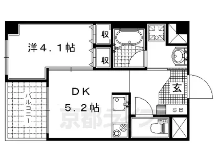 近鉄京都線 桃山御陵前駅 徒歩1分 7階建 築20年(1DK/4階)の間取り写真