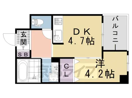 近鉄京都線 桃山御陵前駅 徒歩1分 7階建 築20年(1DK/2階)の間取り写真