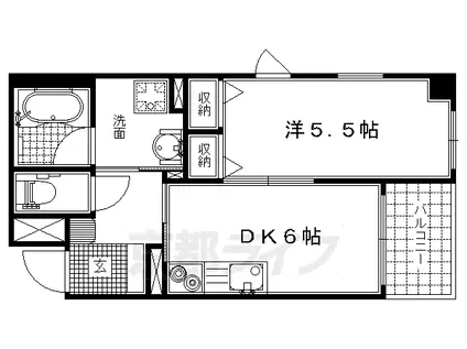 京都府京都市伏見区 7階建 築21年(1DK/5階)の間取り写真