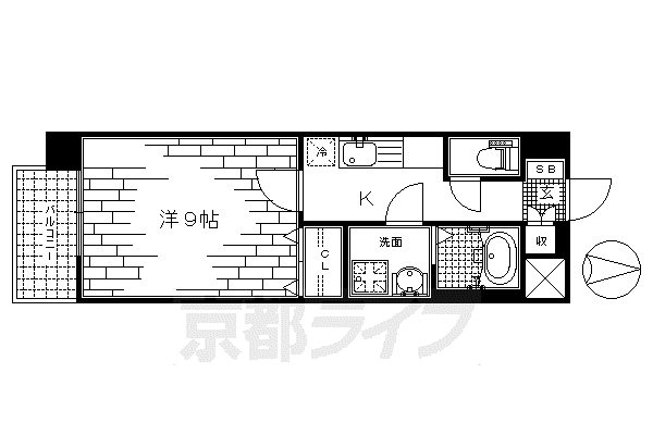 京都市烏丸線 竹田駅(京都) 徒歩10分 4階建 築20年(1K/3階)の間取り写真