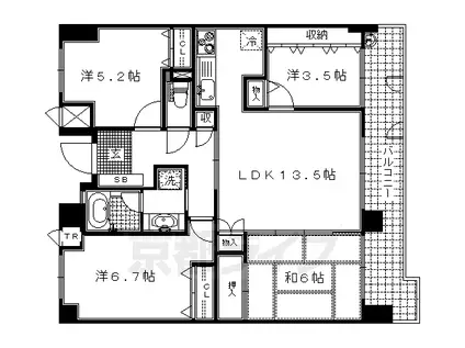 京阪電気鉄道京阪線 龍谷大前深草駅 徒歩1分 7階建 築25年(4LDK/2階)の間取り写真
