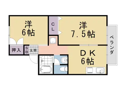 阪急電鉄嵐山線 松尾大社駅 徒歩4分 2階建 築34年(2DK/2階)の間取り写真