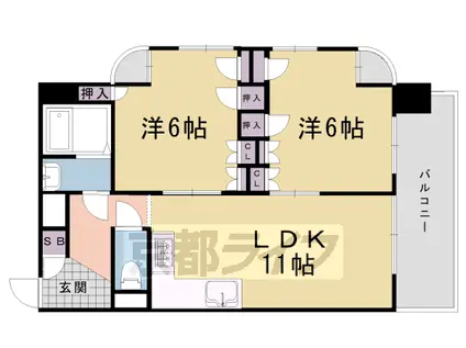 阪急電鉄嵐山線 上桂駅 徒歩13分 6階建 築38年(2LDK/2階)の間取り写真