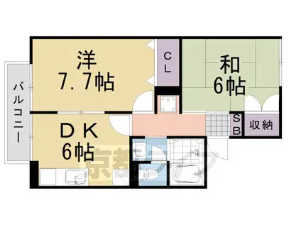 阪急電鉄嵐山線 松尾大社駅 徒歩3分 2階建 築30年(2DK/1階)の間取り写真
