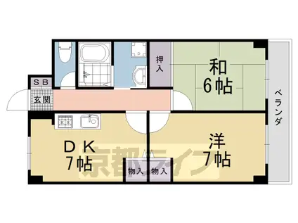 阪急電鉄京都線 西京極駅 徒歩4分 5階建 築30年(2DK/4階)の間取り写真