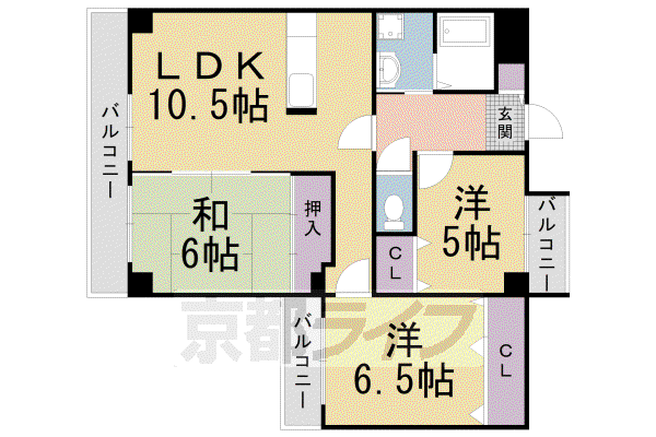 東海道本線 桂川駅(京都) 徒歩5分 7階建 築32年(3LDK/7階)の間取り写真