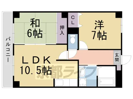 東海道本線 桂川駅(京都) 徒歩5分 7階建 築31年(2LDK/1階)の間取り写真