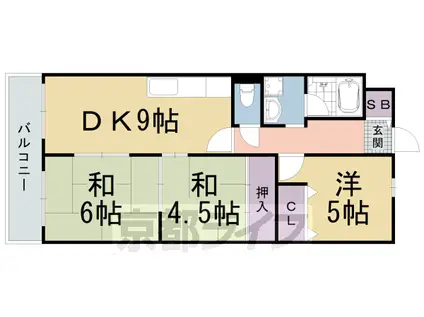 東海道本線 桂川駅(京都) 徒歩9分 6階建 築33年(3LDK/1階)の間取り写真