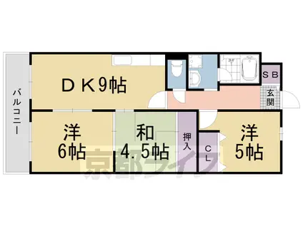 東海道本線 桂川駅(京都) 徒歩9分 6階建 築33年(3LDK/6階)の間取り写真
