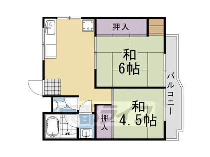 阪急電鉄京都線 桂駅 徒歩19分 3階建 築46年(2DK/1階)の間取り写真