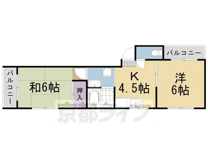 阪急電鉄京都線 桂駅 徒歩15分 3階建 築37年(2DK/3階)の間取り写真