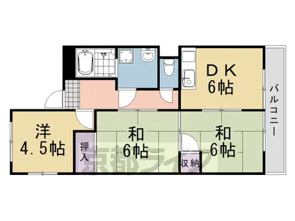 阪急電鉄京都線 桂駅 徒歩20分 4階建 築46年(3DK/4階)の間取り写真