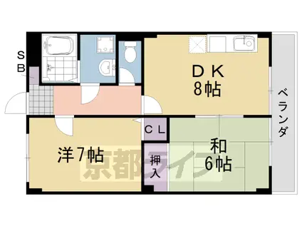 京都府京都市西京区 7階建 築30年(2DK/4階)の間取り写真