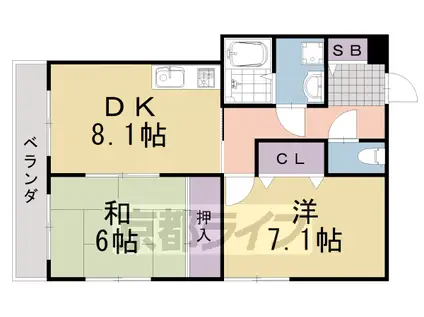 阪急電鉄京都線 桂駅 徒歩14分 3階建 築29年(2DK/1階)の間取り写真