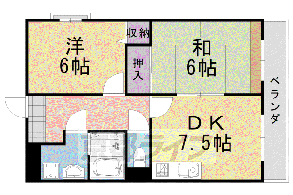 阪急電鉄京都線 桂駅 徒歩15分 4階建 築30年(2DK/4階)の間取り写真