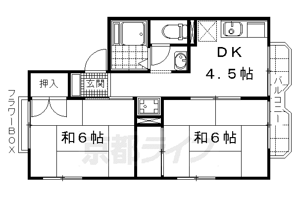 阪急電鉄京都線 桂駅 徒歩10分 2階建 築43年(2DK/2階)の間取り写真